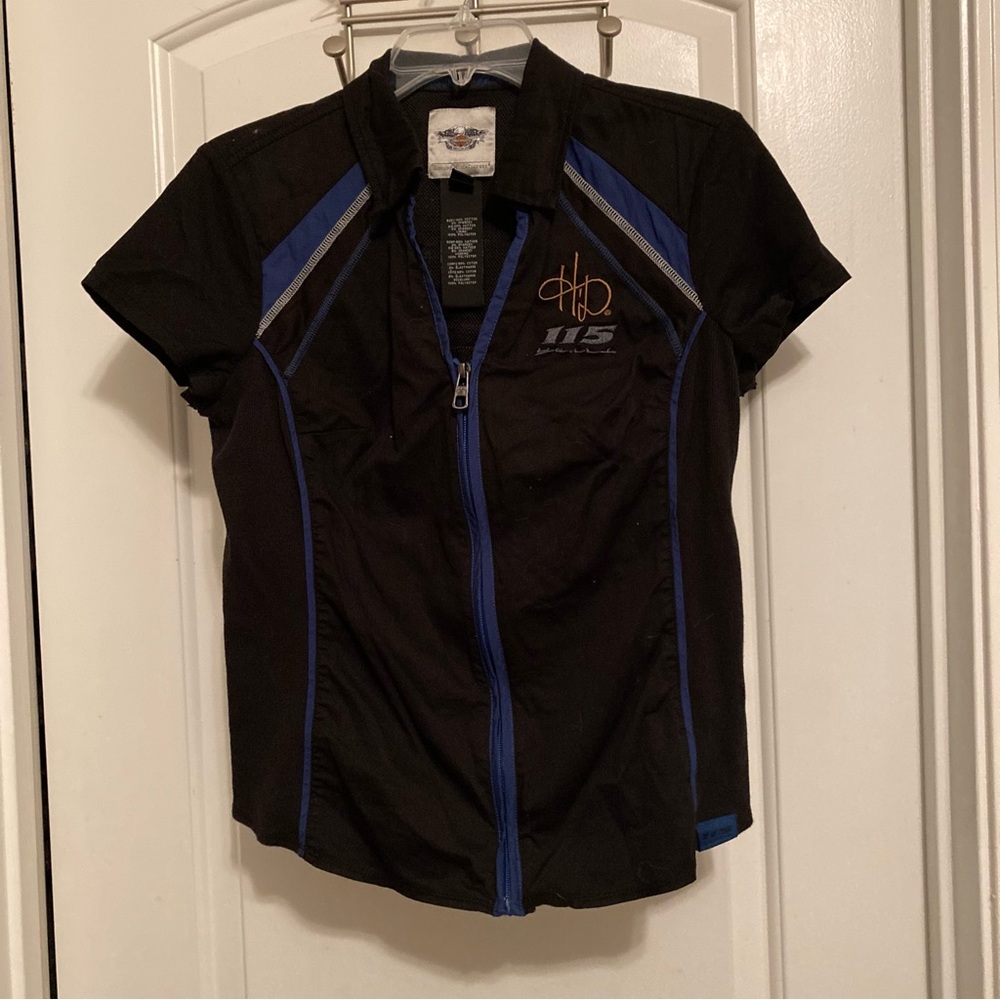 Harley-Davidson Black and Blue Embroidered 115 Anniversary Zip Up Shirt - Picture 2 of 7